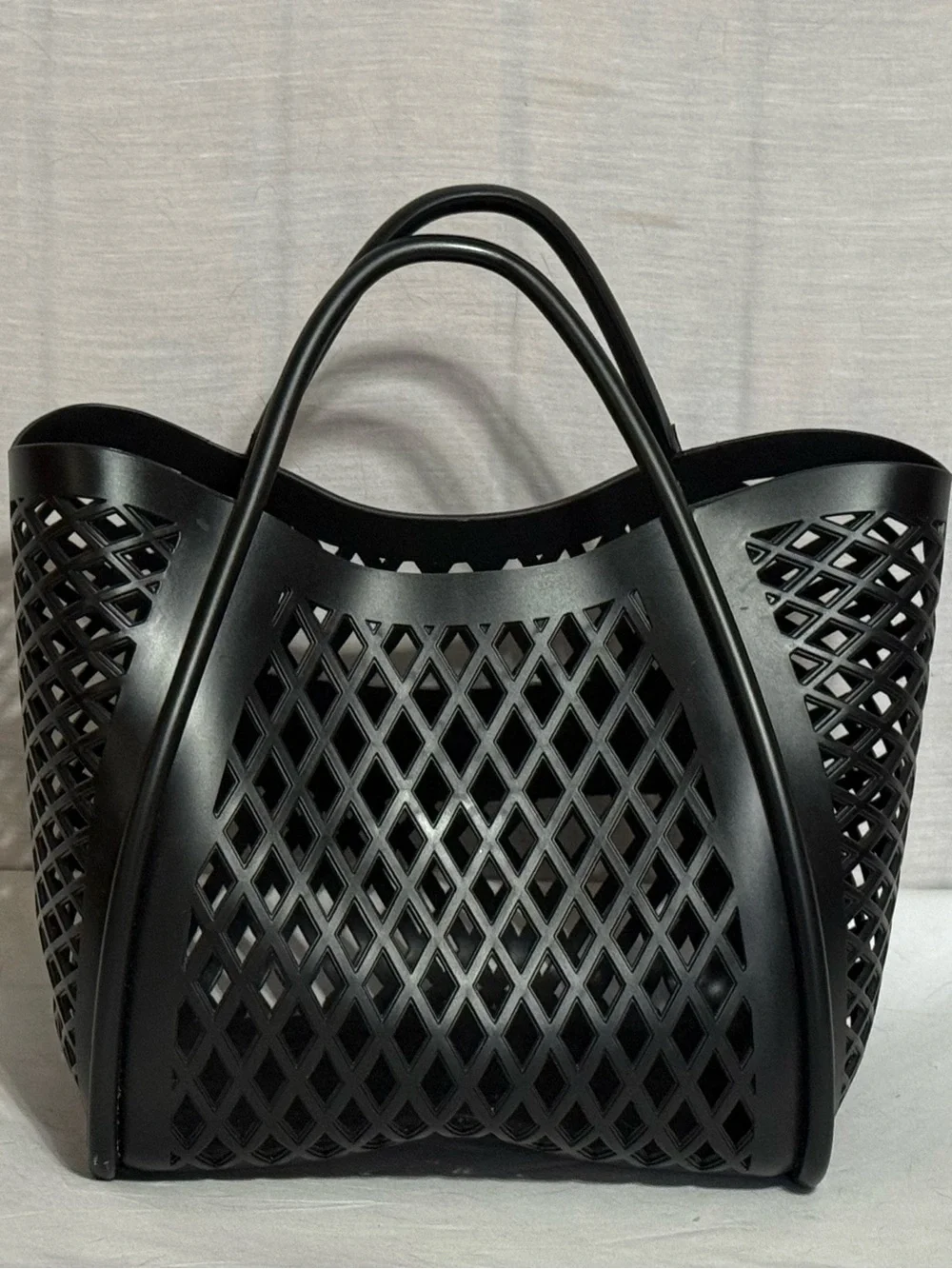 Black Openwork Lattice Rubber Tote Bag